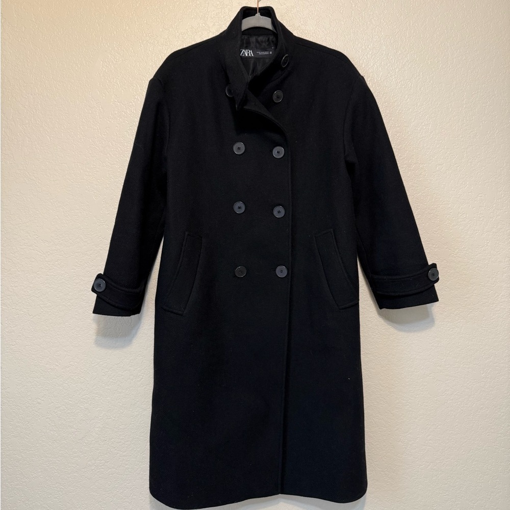 ZARA Knee Length Black Double-Breasted Women's Coat